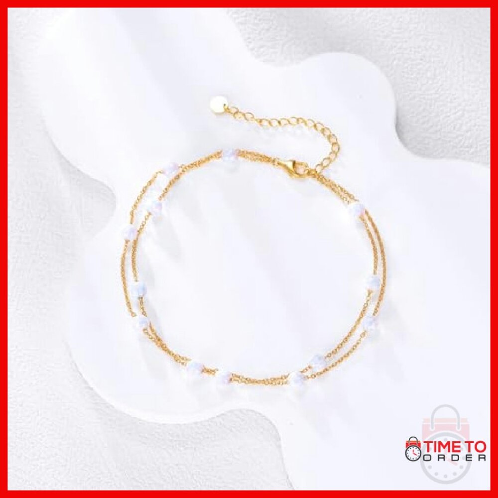 Sterling Silver Opal Anklet Adjustable Chain Mini… - image 3